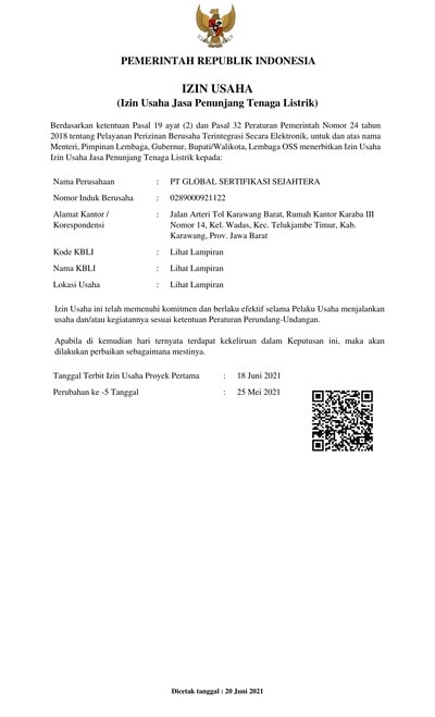 Dokumen Perizinan PT Global Sertifikasi Sejahtera - IUJPTL