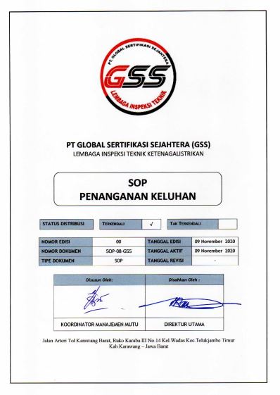 Standar Operasi Prosedur - PT Global Sertifikasi Sejahtera - SOP PENANGANAN KELUHAN