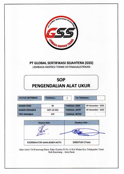 Standar Operasi Prosedur - PT Global Sertifikasi Sejahtera - SOP PENGENDALIAN ALAT UKUR